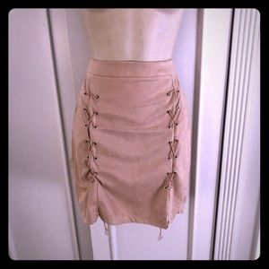 Vegan Suede Pink Lace Up Skirt